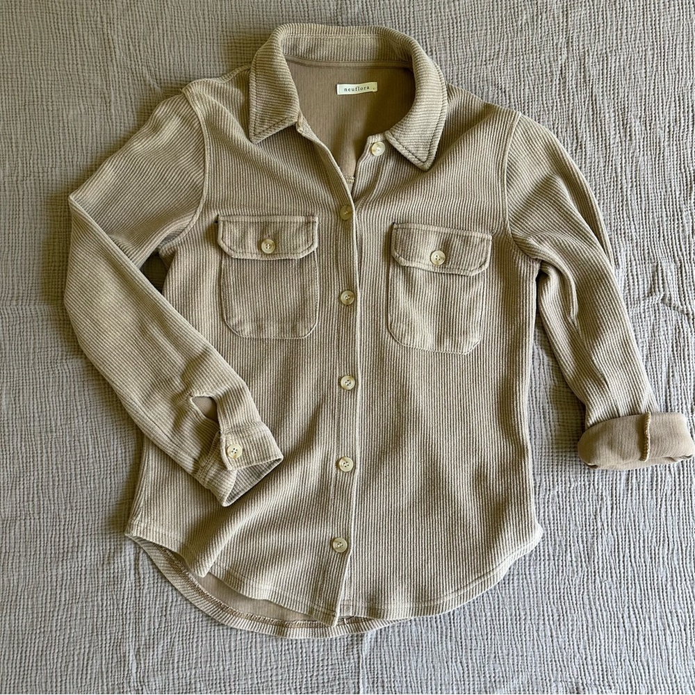 Tan Ribbed Women’s Button Up Shacket
